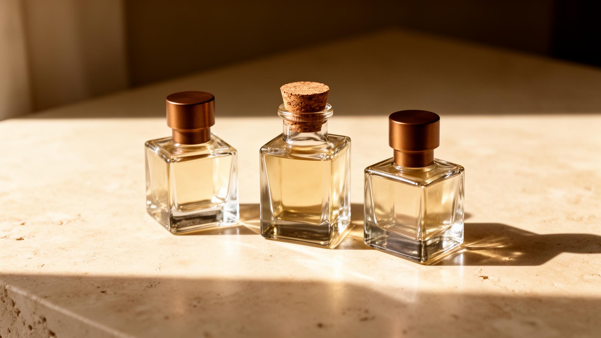 Three Elixir Bar bottles on warm ivory stone